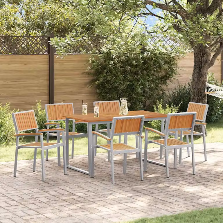 vidaXL Set da Pranzo per Giardino in Legno di Acacia Grigio, 7 Pezzi