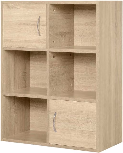 Libreria Multiuso HOMCOM in Legno con 6 Ripiani e 2 Ante, Colore Marrone e Beige, L: 61.5 cm, P: 29.5 cm, H: 80 cm