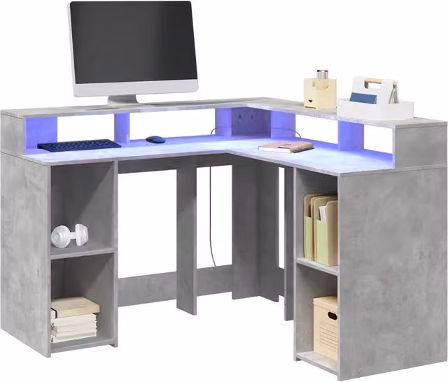 Scrivania angolare moderna vidaXL in MDF grigio con finitura opaca L: 130 cm, P: 130 cm, H: 91 cm