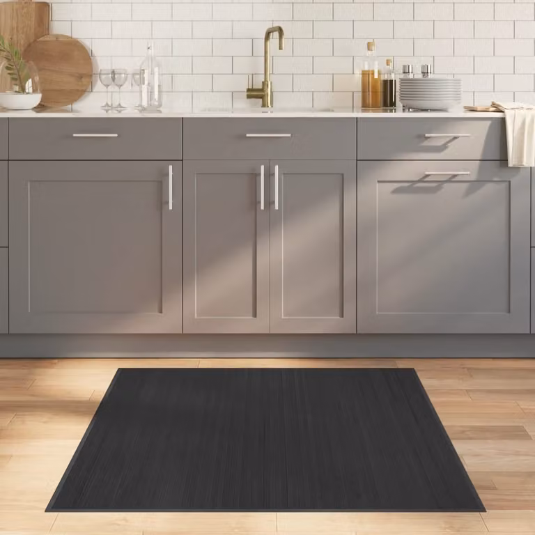 Tappeto Quadrato Moderno vidaXL in Bambù e Polipropilene Grigio 100 x 100 cm