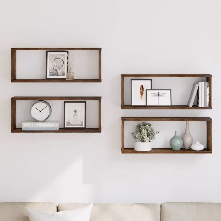 Set di 4 mensole a cubo da muro vidaXL in multistrato color rovere fumo, L 80 cm x P 26,5 cm x H 15 cm