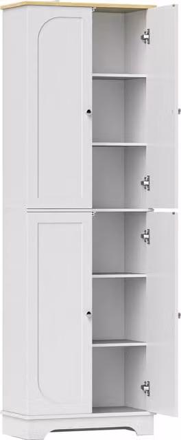 Dispensa da cucina mobile HOMCOM con 4 ante e ripiani regolabili, colore bianco, L: 60 cm, P: 30 cm, H: 183 cm