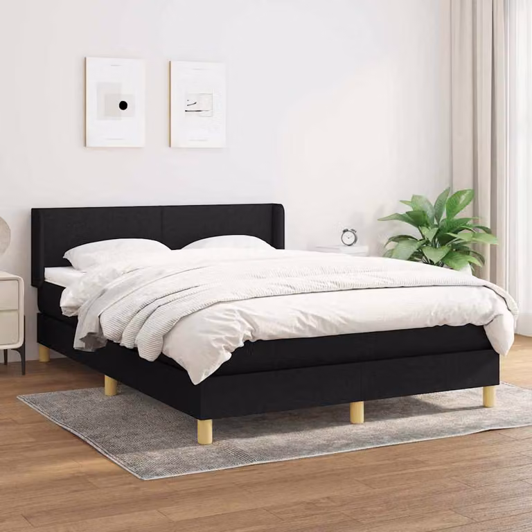 vidaXL Letto Ibrido con Giroletto a Molle e Materasso in Tessuto Nero L/P/H: 147 x 203 x 88 cm