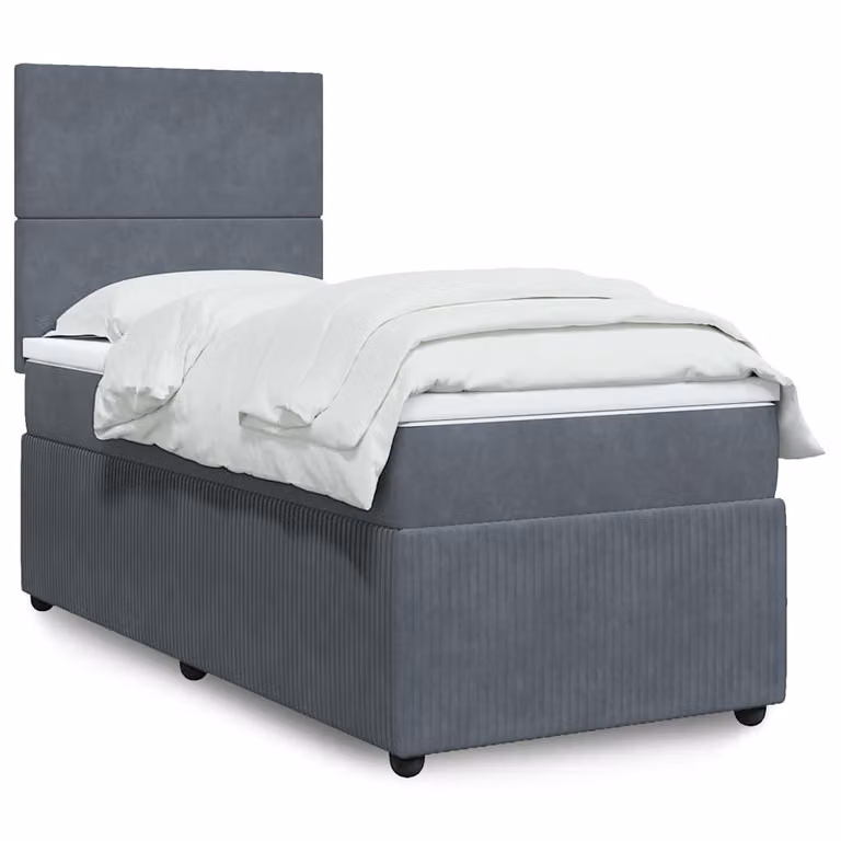 vidaXL Letto Ibrido con Giroletto a Molle e Materasso in Velluto Grigio, L/P/H: 90 x 200 cm