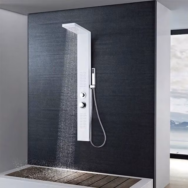 Pannello Doccia vidaXL in Alluminio Bianco Opaco con Doccetta a Mano e Funzioni Rain e Massage