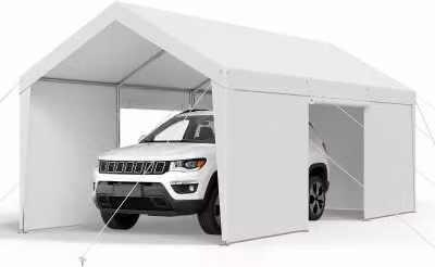 VEVOR Posto Auto Coperto Esterno Bianco con Pareti Laterali e Porte Rimovibili, Riparo per Auto e Barca Resistente ai Raggi UV e all'Acqua, L/P/H: 365 x 609 x 302 cm