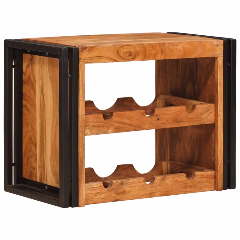 vidaXL Portabottiglie in Legno di Acacia e Metallo Marrone Stile Industrial L: 60 cm, P: 45 cm, H: 33 cm
