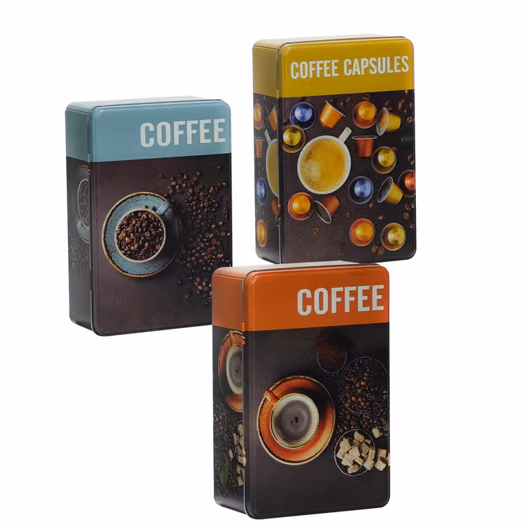GUSTO CASA Contenitore Porta Capsule Caffè in Latta con Coperchio Multicolore H: 7 cm, L: 20 cm, P: 13 cm