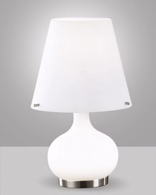 Lampada da tavolo Ade Fabas in metallo e vetro soffiato bianco e argento con attacco G9 ed E14