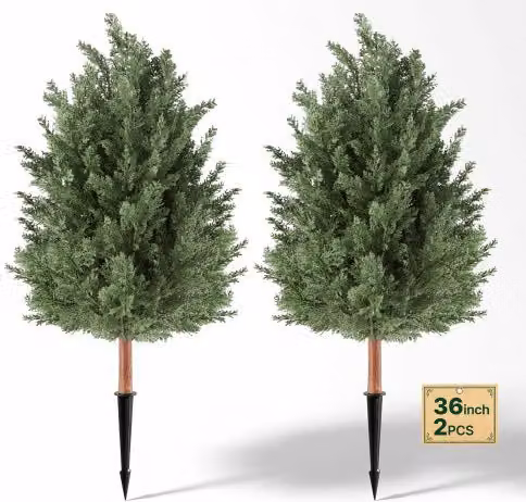 Set di 2 Alberi di Cedro Artificiali VEVOR in PE Verde, Piante Finte Grandi Altezza: 91,4 cm, Arbusti Decorativi per Esterno e Interno con Picchetti