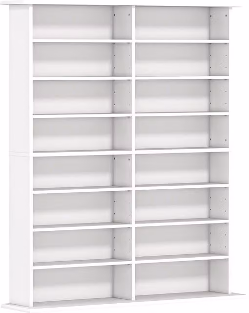 Libreria porta CD HOMCOM in legno con 16 ripiani regolabili, design moderno, colore bianco, L: 106.5 cm, P: 24 cm, H: 126.3 cm
