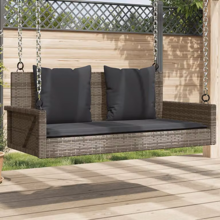 vidaXL Panchina Dondolo in Polyrattan con Cuscini Grigia L: 119 cm, P: 56 cm, H: 48 cm
