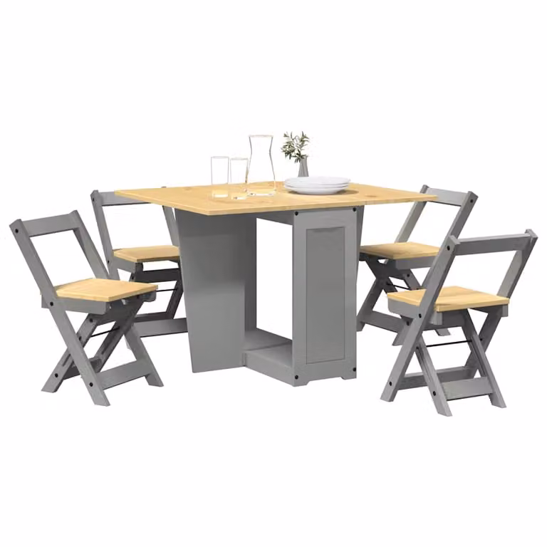 Set da pranzo vidaXL Corona composto da tavolo estensibile e 5 sedie in legno di pino, colore grigio e marrone