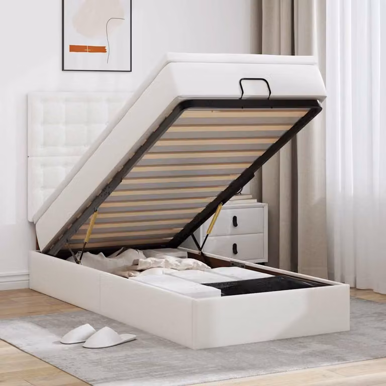 Letto Pouf vidaXL con Materasso Bianco in Similpelle, L/P/H: 200 x 90 x 128 cm