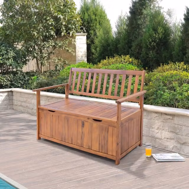 Cassapanca da Giardino Avezzano en.casa in Legno di Acacia Certificato FSC Marrone con Braccioli