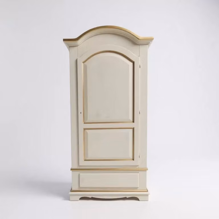 Armadio shabby chic a 1 anta Mobili 2G in legno bianco anticato con dettagli ocra L: 96 cm, P: 56 cm, H: 196 cm