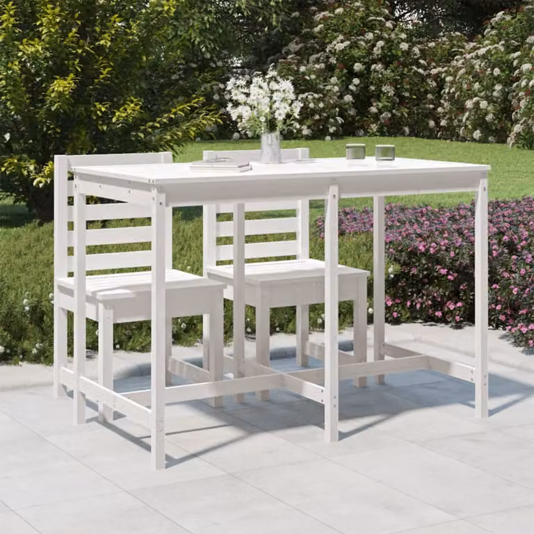 vidaXL Tavolo da giardino rettangolare in legno di pino bianco L: 159,5 cm, P: 82,5 cm, H: 110 cm