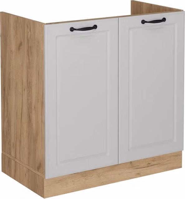 Mobile lavello cucina Vicco R-Line Bianco rustico e Rovere, L: 80 cm