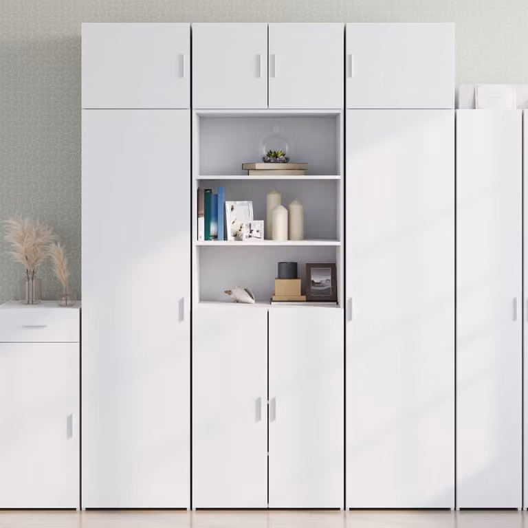vidaXL Mobile Portaoggetti Bianco Moderno in MDF con Ante a Battente e Ripiani Interni L: 70 cm, P: 42,5 cm, H: 225 cm
