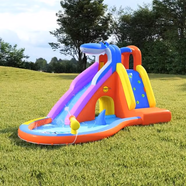Happy Hop Scivolo d'Acqua Gonfiabile con Piscina Multicolore in PVC e Poliestere L: 450 cm, P: 320 cm, H: 240 cm