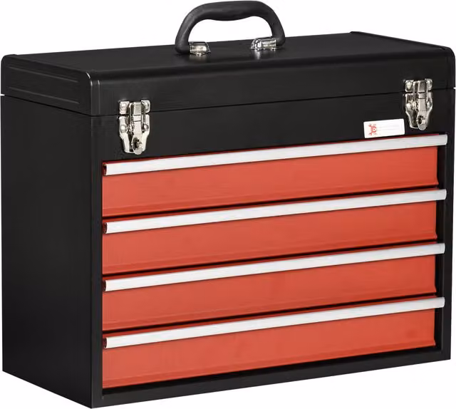 Cassetta porta attrezzi DURHAND in acciaio con 4 cassetti, vassoio superiore e doppia serratura, Rosso e Nero, L: 51 cm, P: 22 cm, H: 39.5 cm