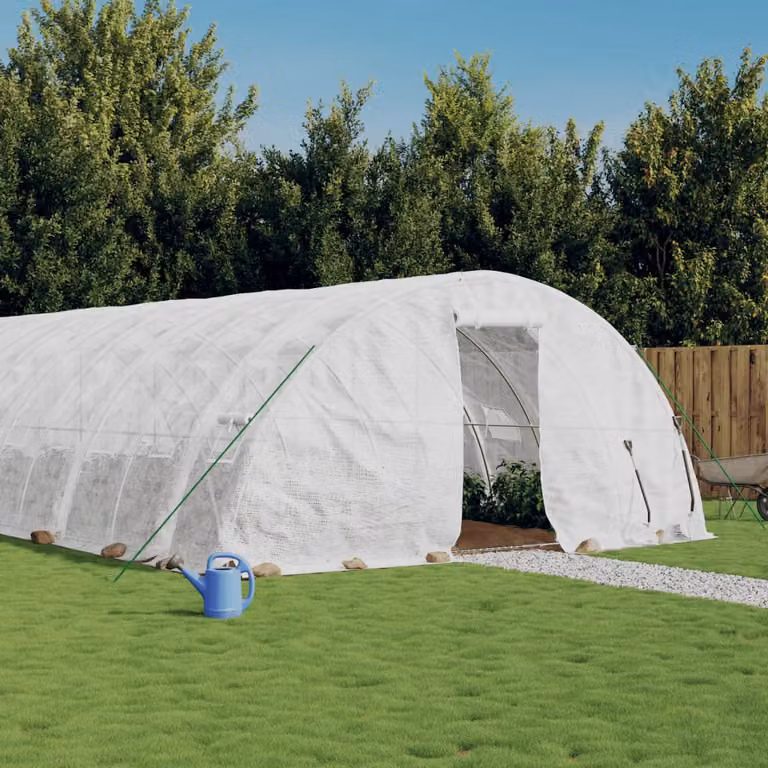 Serra vidaXL con telaio in acciaio galvanizzato bianco e copertura in policarbonato, 70 m², L: 14 m, P: 5 m, H: 2,3 m