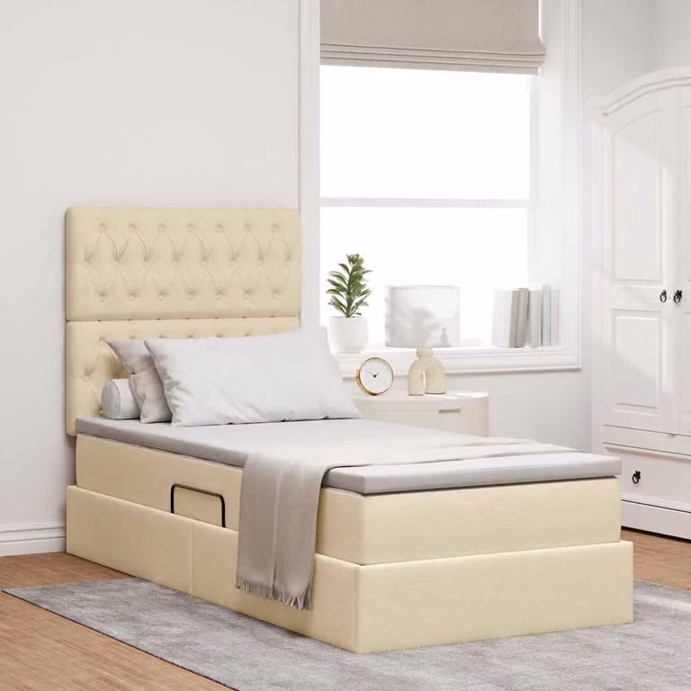 Letto con contenitore e materasso vidaXL in tessuto beige L 90 x P 200 cm