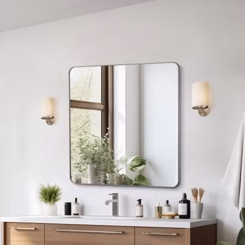 Specchio da parete VEVOR con cornice in lega di alluminio argento, design moderno e quadrato, L 91,5 cm x H 91,5 cm