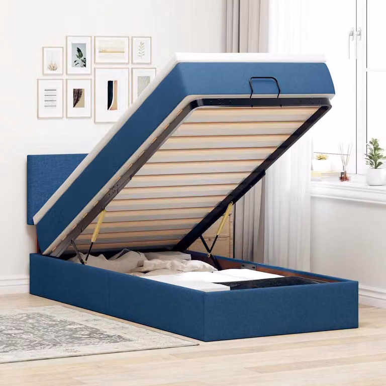 vidaXL Struttura Letto con Materasso e Pouf Blu e Bianco, L/P/H: 90 x 190 x 88 cm