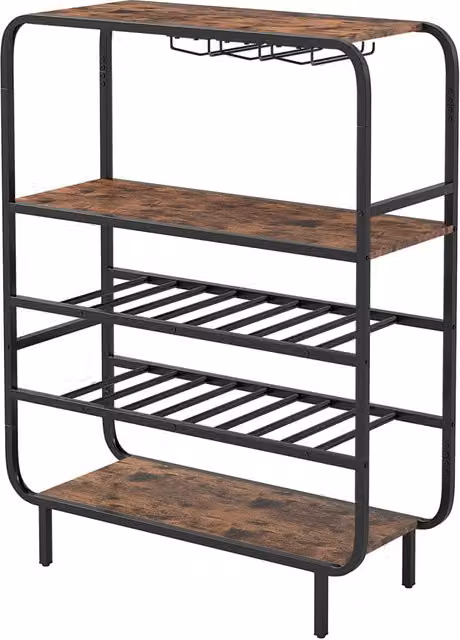 Portabottiglie e portacalici Design Mania in stile industriale con 5 ripiani, colore nero e marrone