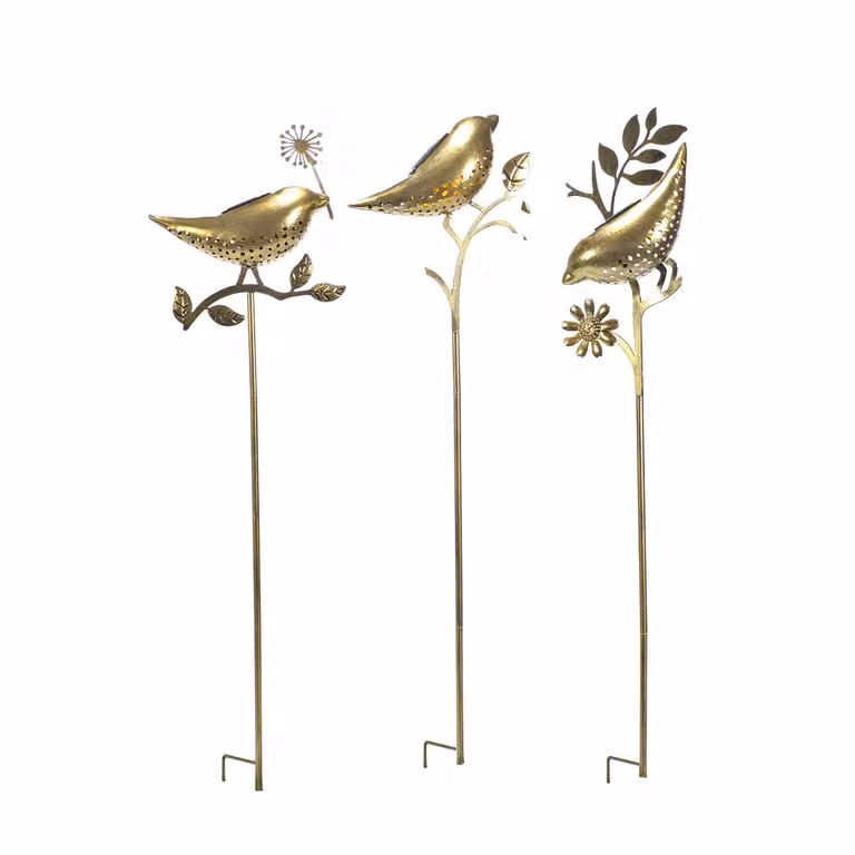 Lampada Solare LED da Giardino Dictrolux con Uccellino Decorativo, Colore Oro/Ottone, Altezza: 80 cm