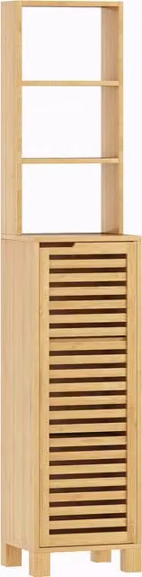 Armadio da Bagno Alto HOMCOM in Bambù con Ante a Lamelle e Ripiani Regolabili, Colore Naturale, L 34 cm x P 30 cm x H 170 cm