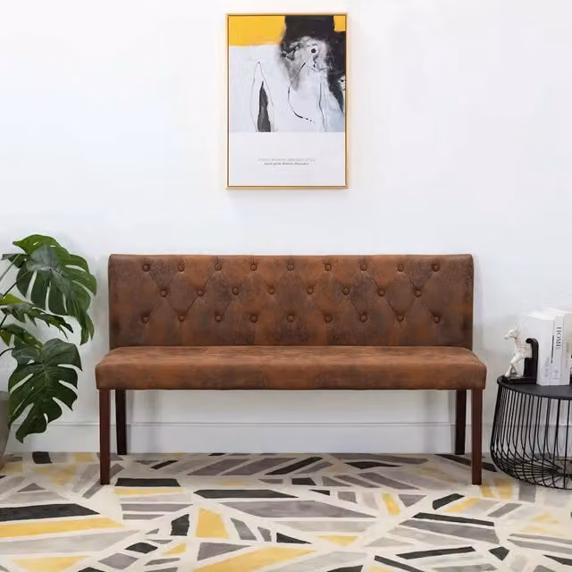 Panca vidaXL in similpelle scamosciata marrone, L: 148,5 cm
