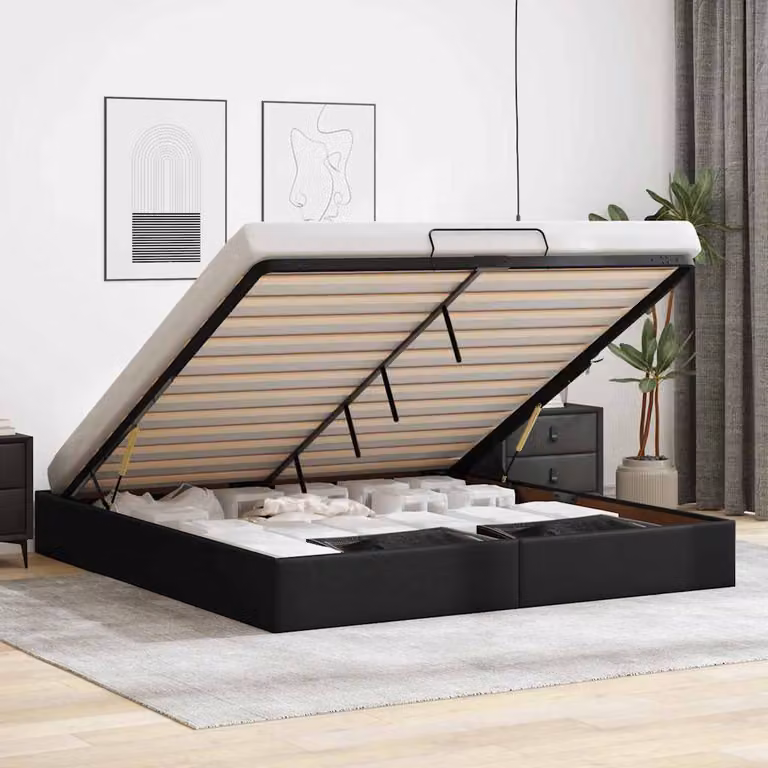 Struttura Letto con Contenitore a Sollevamento vidaXL in Similpelle Nero L: 180 cm, P: 200 cm, H: 203 cm