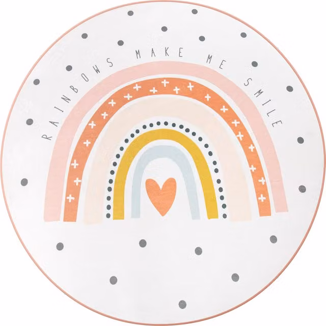 Tappeto rotondo lavabile per bambini Chiko con motivo astratto, beige, rosa e multicolore, Diametro: 150 cm