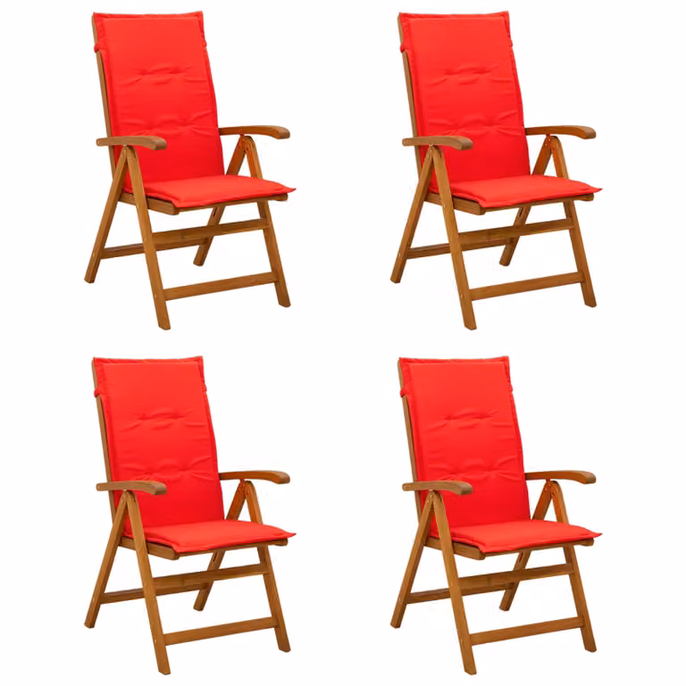 Set di 4 sedie da giardino reclinabili vidaXL in legno di acacia naturale con cuscini e braccioli