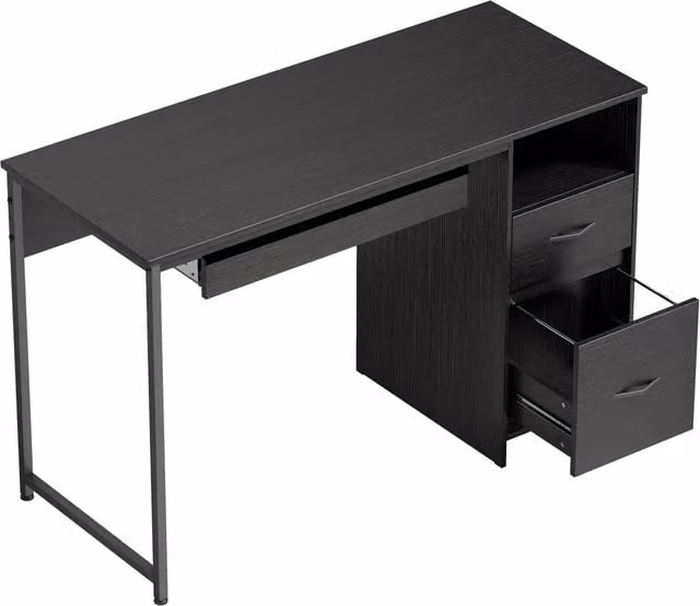 Scrivania da ufficio moderna HOMCOM nera con piano rettangolare in MDF, L: 120 cm, P: 52,3 cm