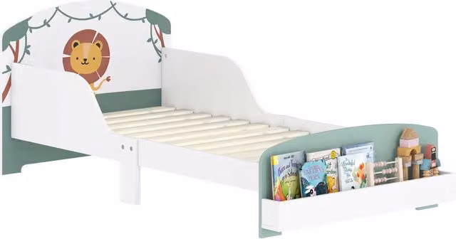 Letto Bambino Contenitore Minimal in Legno con Sponde Verde e Bianco L: 150 cm, P: 77 cm, H: 60 cm