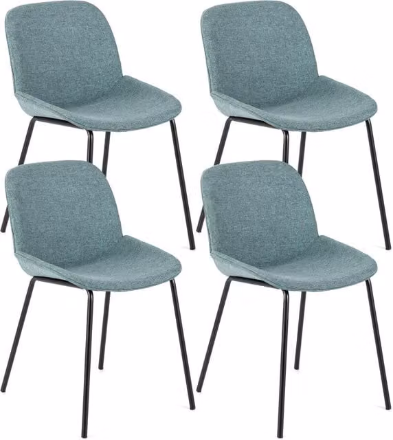 Sedia da pranzo E-Stylo con seduta e schienale in tessuto acquamarina e gambe in metallo nero, L: 57 cm, P: 46 cm, H: 80 cm