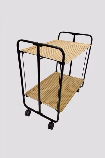 Carrello da cucina pieghevole Don Hierro nero opaco in metallo con 2 ripiani e ruote H: 72 cm, L: 43 cm, P: 66 cm