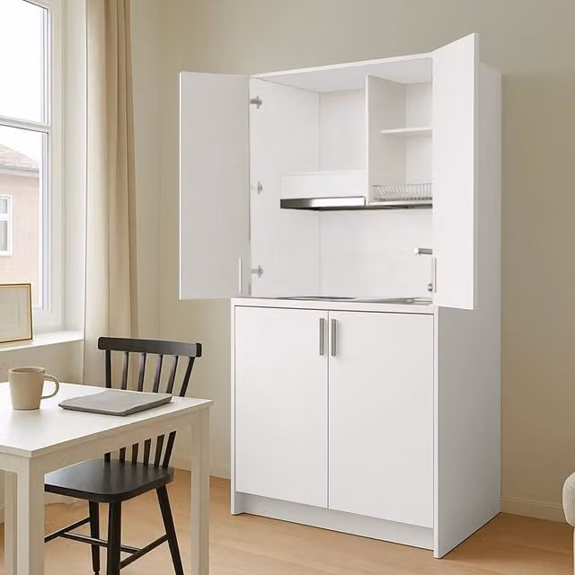 Cucina salvaspazio a scomparsa Fold Evolution Veriaffari colore bianco con elettrodomestici inclusi L: 125 cm, P: 62 cm, H: 208 cm