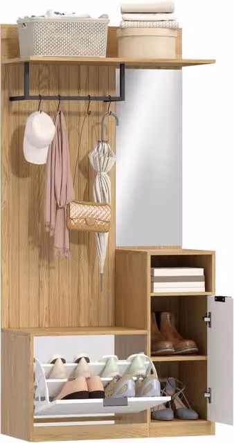 Appendiabiti con panca, scarpiera e armadietto zephmum Rovere Bianco L: 130 cm, P: 36 cm, H: 168 cm