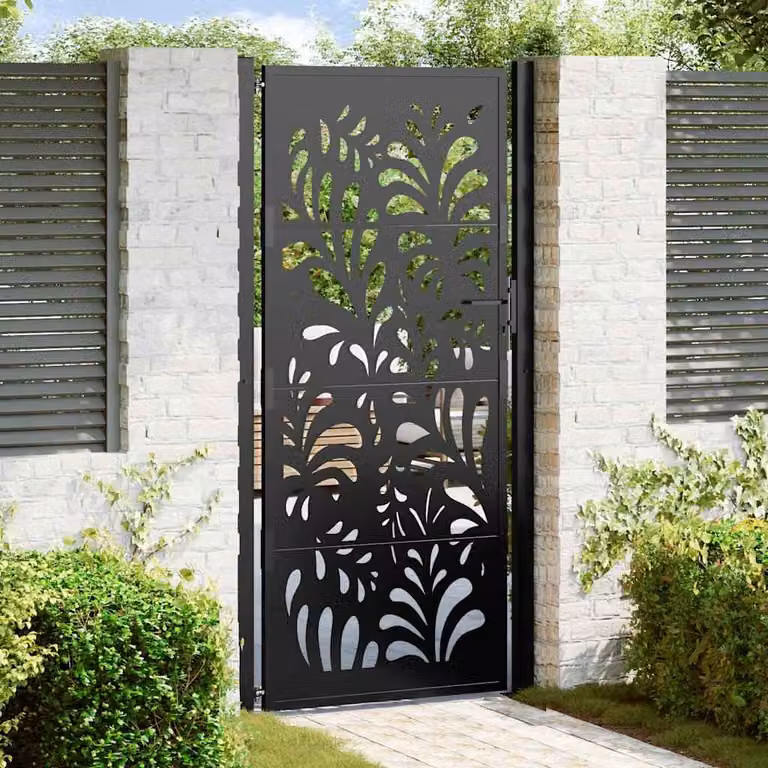 Cancello singolo da giardino vidaXL in acciaio nero con design ondulato L: 110 cm, H: 205 cm