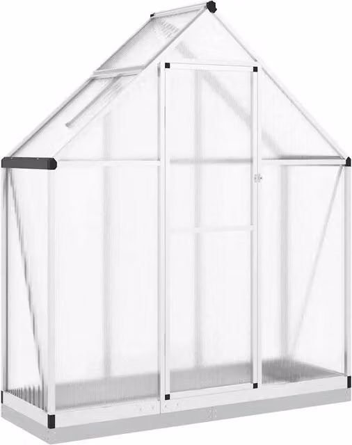 Tenda da serra per orto e giardino con telaio in alluminio e policarbonato, argento e trasparente, L: 169 cm, P: 58 cm, H: 202 cm