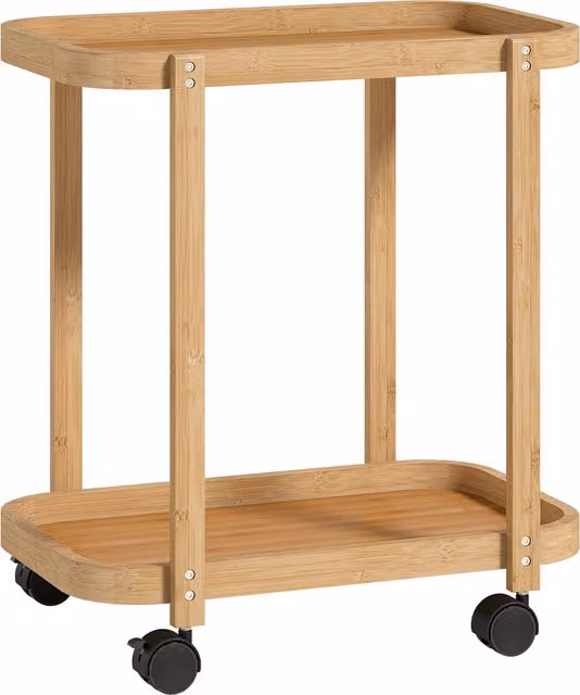 Carrello da cucina HOMCOM a 2 livelli in bambù con ruote, Legno Naturale, L 54 cm x P 36,5 cm x H 60 cm