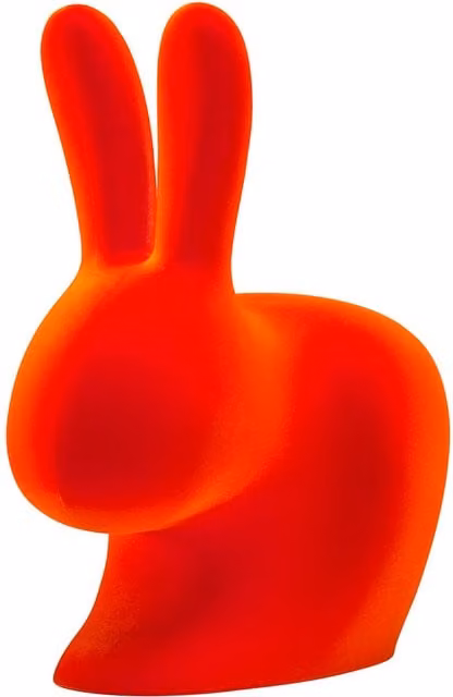 Sedia Rabbit Qeeboo in polietilene e velluto arancione con finitura opaca