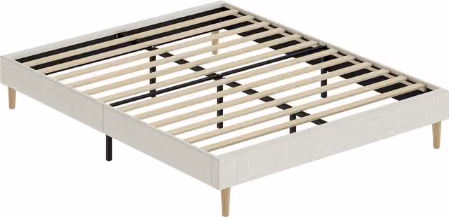 Struttura Letto Imbottita in Velluto a Coste HOMCOM con Rete in Legno, L/P/H: 140 x 190 cm, Beige