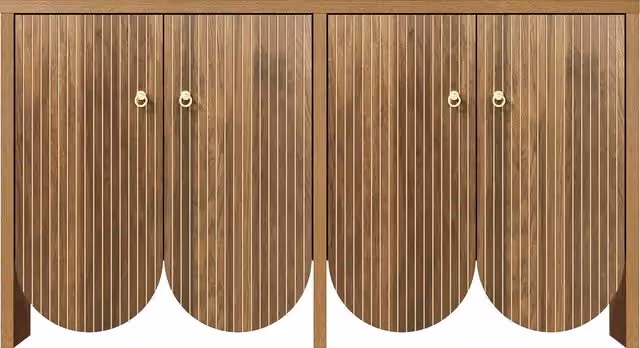 Credenza moderna GL Store con 4 ante per soggiorno e sala da pranzo, Colore beige e marrone, L: 147 cm, P: 40 cm, H: 80 cm
