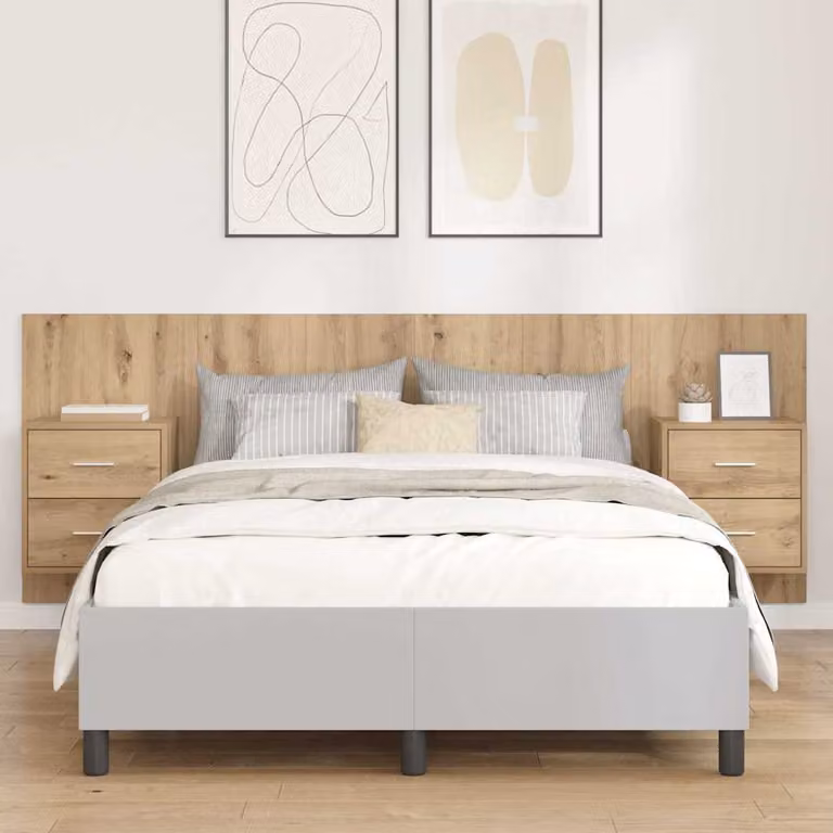 Set di 3 pezzi Testata con Comodini Integrati vidaXL in Legno MDF Moderno, Colore Marrone, L 217,0 cm x H 80,0 cm x P 36,03 cm