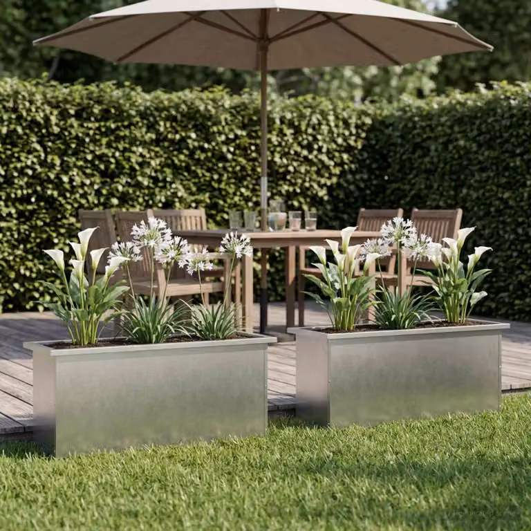 Set di 2 fioriere da giardino vidaXL con LED in acciaio color argento L 100 cm x P 30 cm x H 30 cm